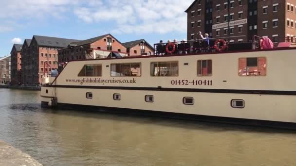 Gloucester England September 2019 Tourist Tourist Boat Canal Arriving Gloucester — 图库视频影像