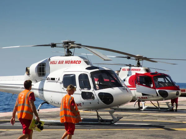 Monaco Europe August 2013 Two Helicopters Ground Heliport Two Operations — Stock Photo, Image