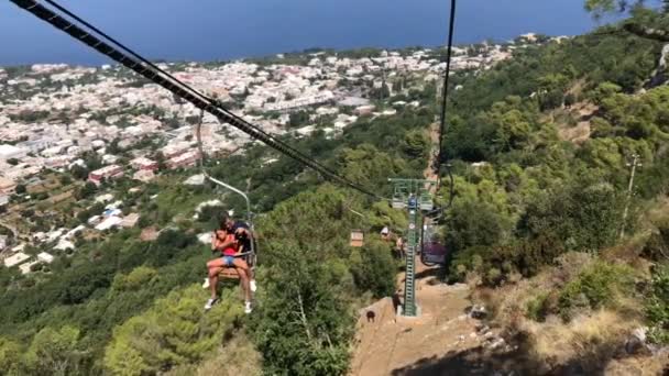 Isle Capri Itálie Srpen 2019 Jízda Lanovkou Hory Solaro Ostrov — Stock video