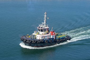 Manzanillo, Colima, Meksika - 16 Ocak 2024: Tug kentin limanına dönüyor