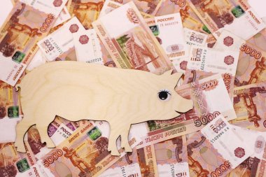 Sembol 2019 domuz Rus Lirası 5000 ruble üstünde gider. Zenginlik ve refah kavramı.