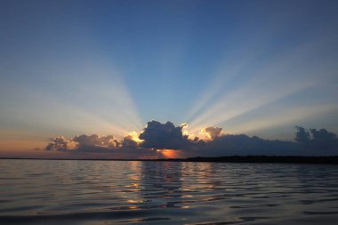 Gündoğumu ve güneş ışınlarının Everglades Ulusal Parkı'nda.