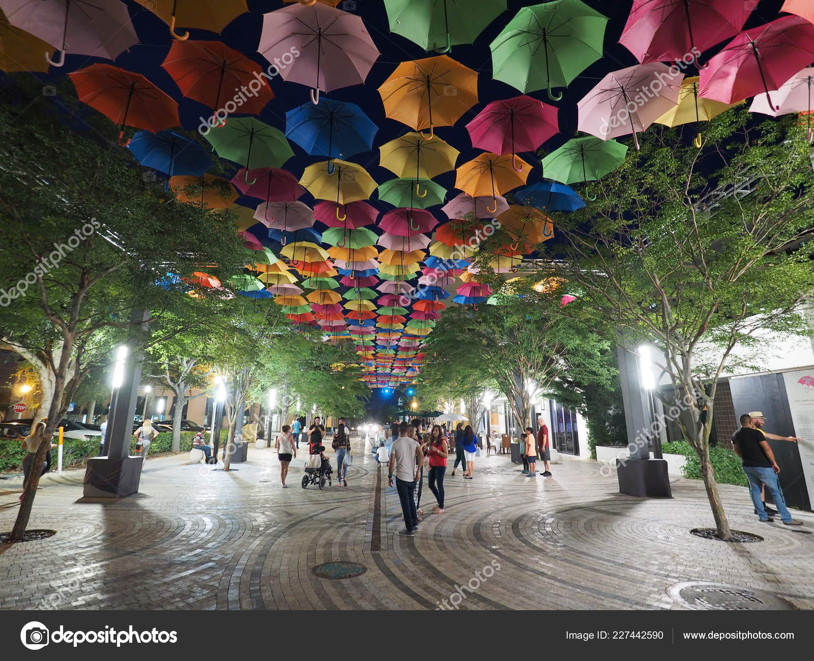 Umbrella Sky in Coral Gables, Florida, at night. Stock Editorial