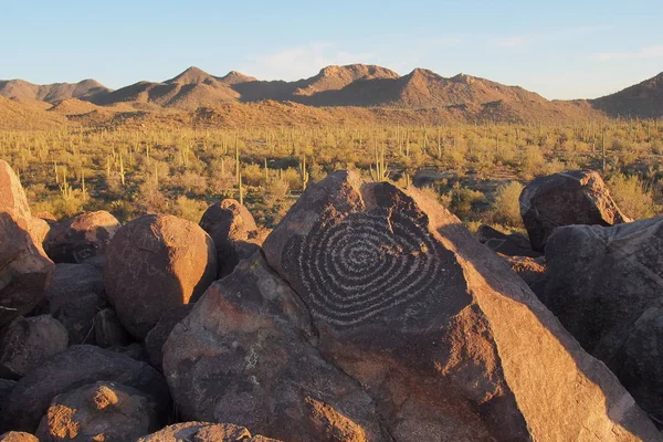 Sarmal petroglyph Signal Hill Saguaro Milli Parkı, Arizona üzerinde.