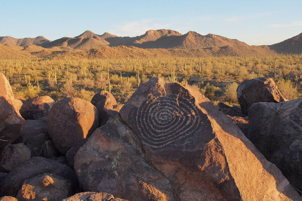 Spiral petroglyph on Signal Hill in Saguaro National Park, Arizona.