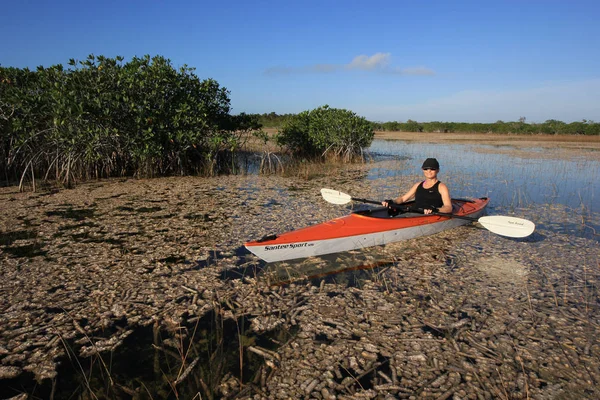 Kobieta, spływy kajakowe w Everglades National Park. — Zdjęcie stockowe