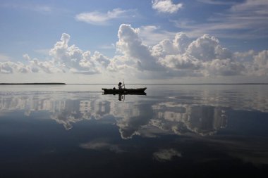 Florida Biscayne Ulusal Parkı 'nda kayak yapan bir kadın..