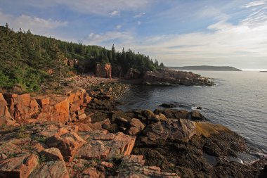 Acadia Milli Parkı 'nın engebeli kıyısı, Maine.