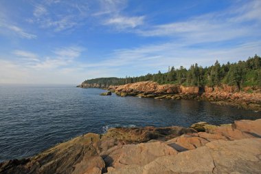 Acadia Milli Parkı 'nın engebeli kıyısı, Maine.