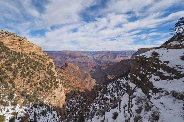 View from the Bright Angel Trail in the Grand Canyon in winter.