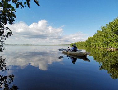 Everglades Milli Parkı'ndaki Coot Bay'de aktif kıdemli kano.