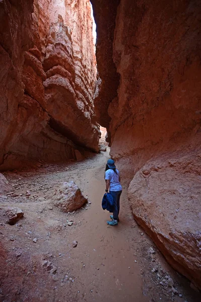 Jeune femme sur le sentier Navajo Loop à Bryce Canyon . — Photo