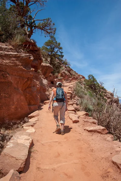 Jonge vrouw op South Kaibab Trail in Grand Canyon. — Stockfoto