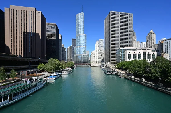 Trump Tower e edifícios circundantes em Chicago, Illinois . — Fotografia de Stock
