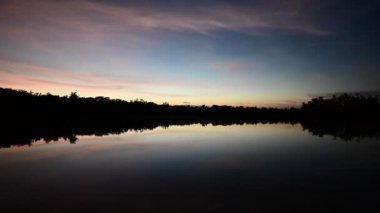 Everglades Ulusal Parkı 'ndaki Eco Pond' da alacakaranlık zamanı 4K.