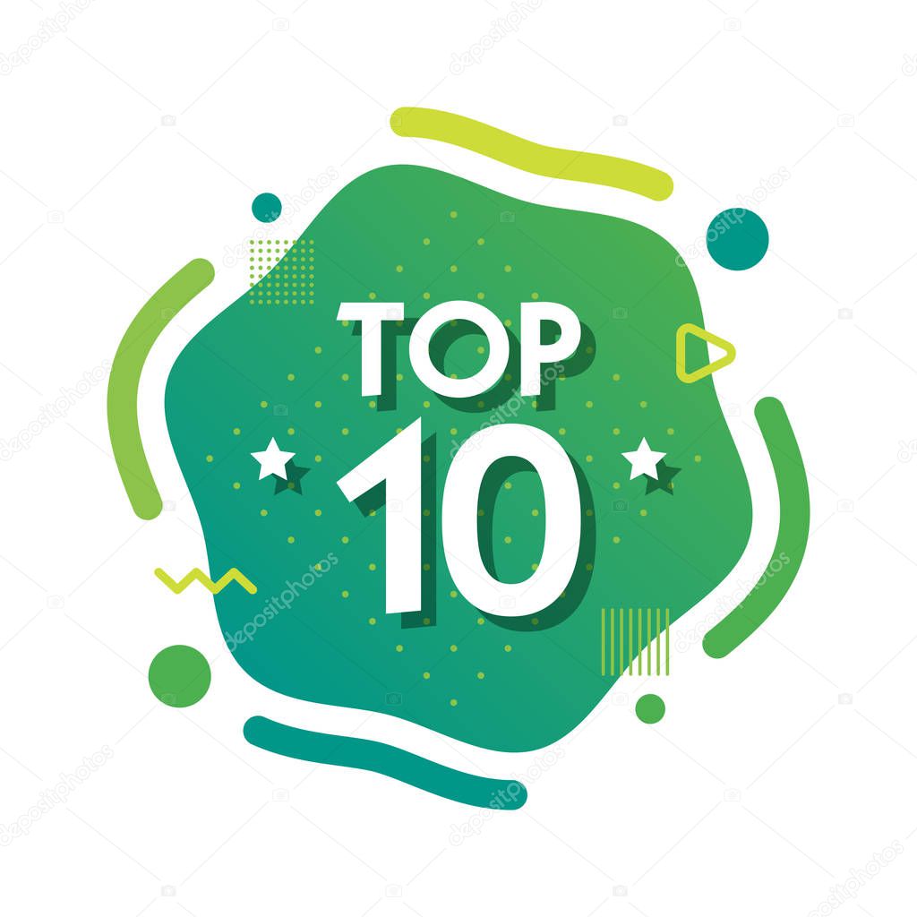 Top 10 ten words on green abctract background. Vector illustration.