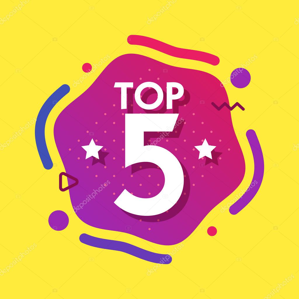 Top 5 five words on purple abctract background. Vector illustration.