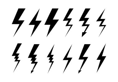 Lighnings simgeler, düz tasarım öğeleri, hava sembolleri vektör kümesi.