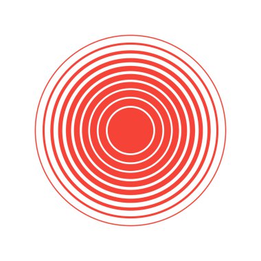 Kırmızı halkalar ses dalgaları ve bir daire çiziyor. Tap sembolü. Radyo sinyali arkaplanı. Tasarımınız için vektör şablonu çizimi soyut hız hareketi