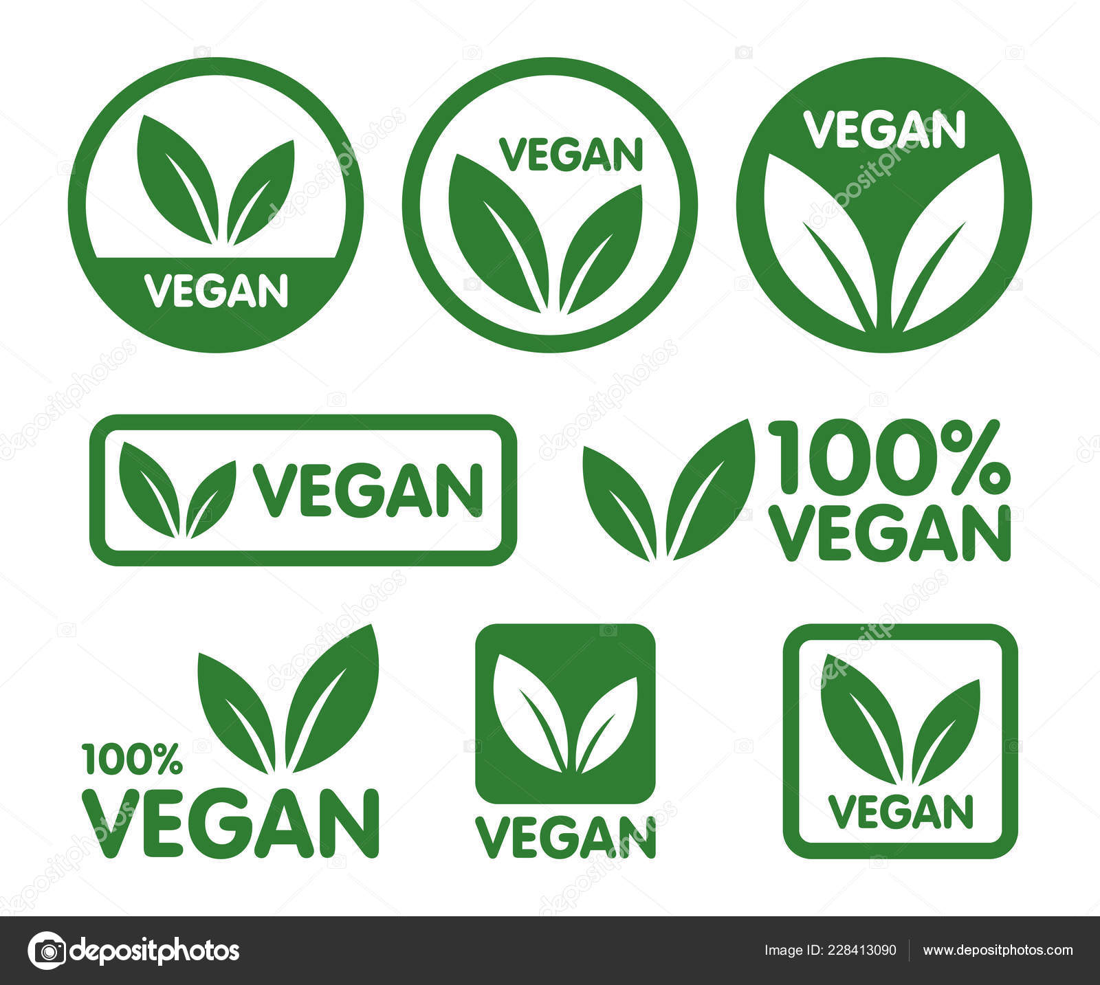 Vegan Icon Set Bio Ecology Organic Logos And Icon Label Tag Green Leaf Icon  On White Background Stock Illustration - Download Image Now - iStock