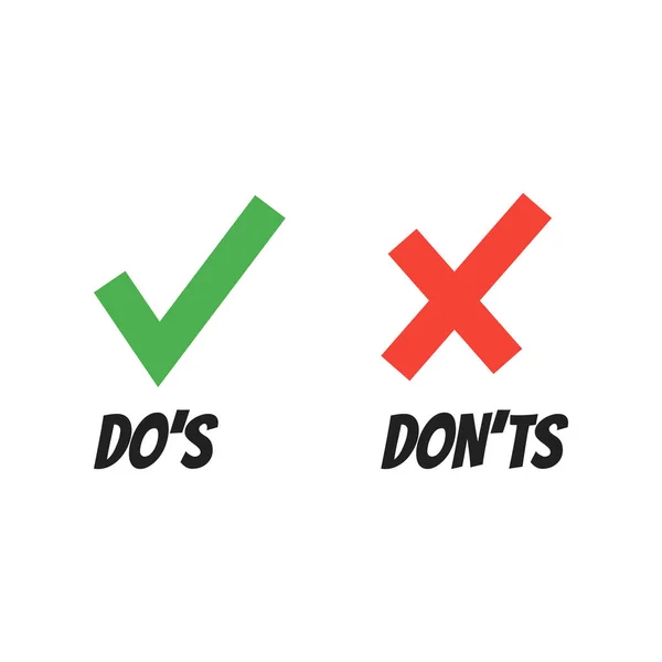 Do and Dont check tick mark and red cross icons isolated on white background. — Stock Vector