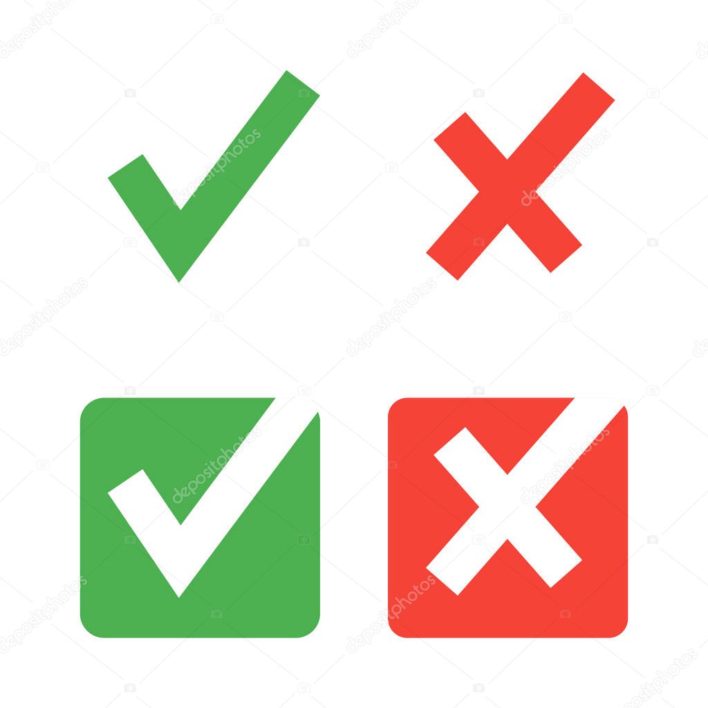 Vector flat check mark icons for web and mobile apps. Red and green colors