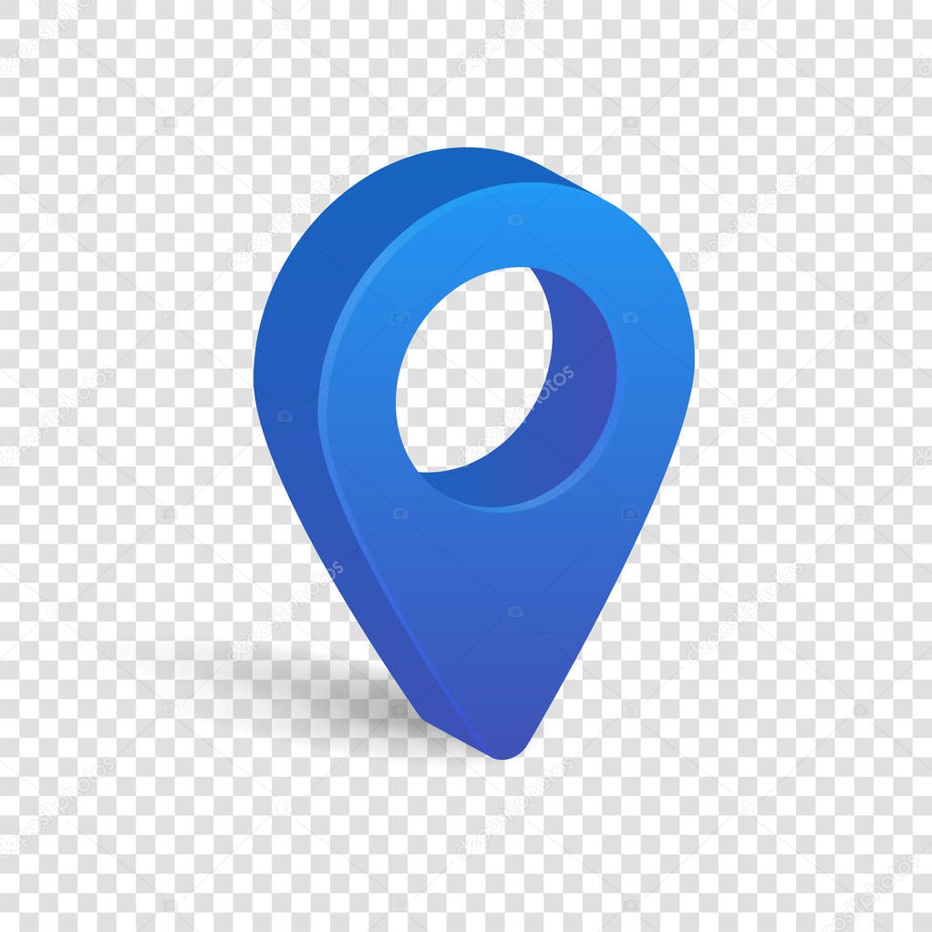 Blue 3d pointer of map isolated on transparent background