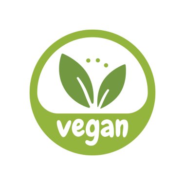 Vegan Biyoloji, Ekoloji, Organik logo ve ikon, etiket, etiket. Beyaz arkaplanda yeşil yaprak simgesi