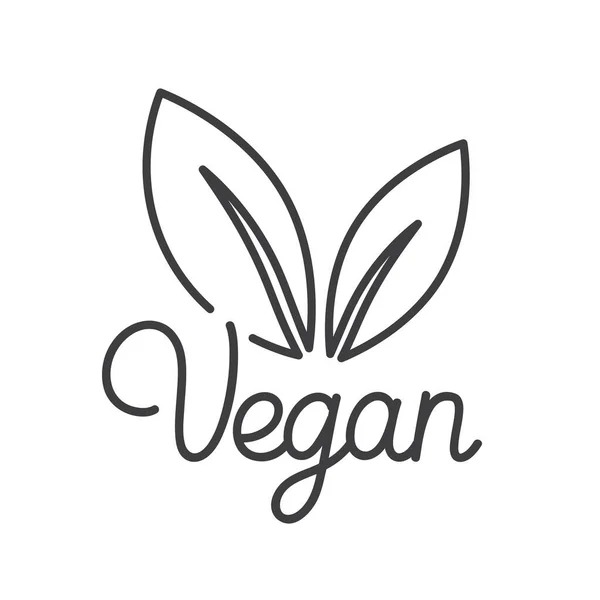 Plantilla de diseño de logotipo vectorial e insignia en estilo lineal de moda con hojas verdes: orgánicas, saludables, naturales, veganas — Vector de stock