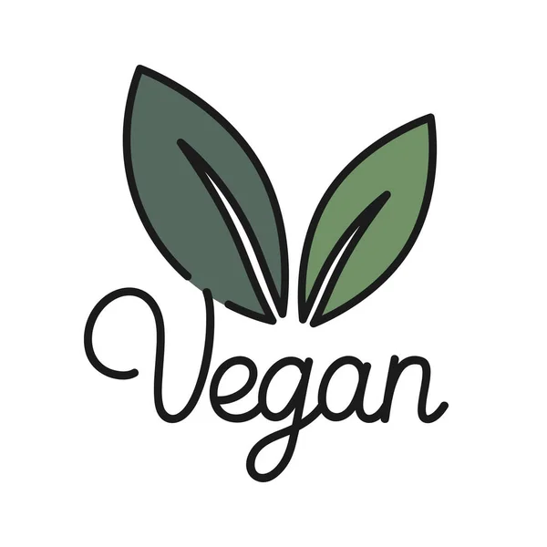 Plantilla de diseño de logotipo vectorial e insignia en estilo lineal de moda con hojas verdes: orgánicas, saludables, naturales, veganas — Vector de stock