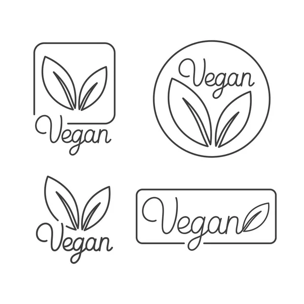Conjunto vectorial de plantillas de diseño de logotipos e insignias en estilo lineal de moda con hojas verdes: orgánicas, saludables, naturales, veganas — Vector de stock