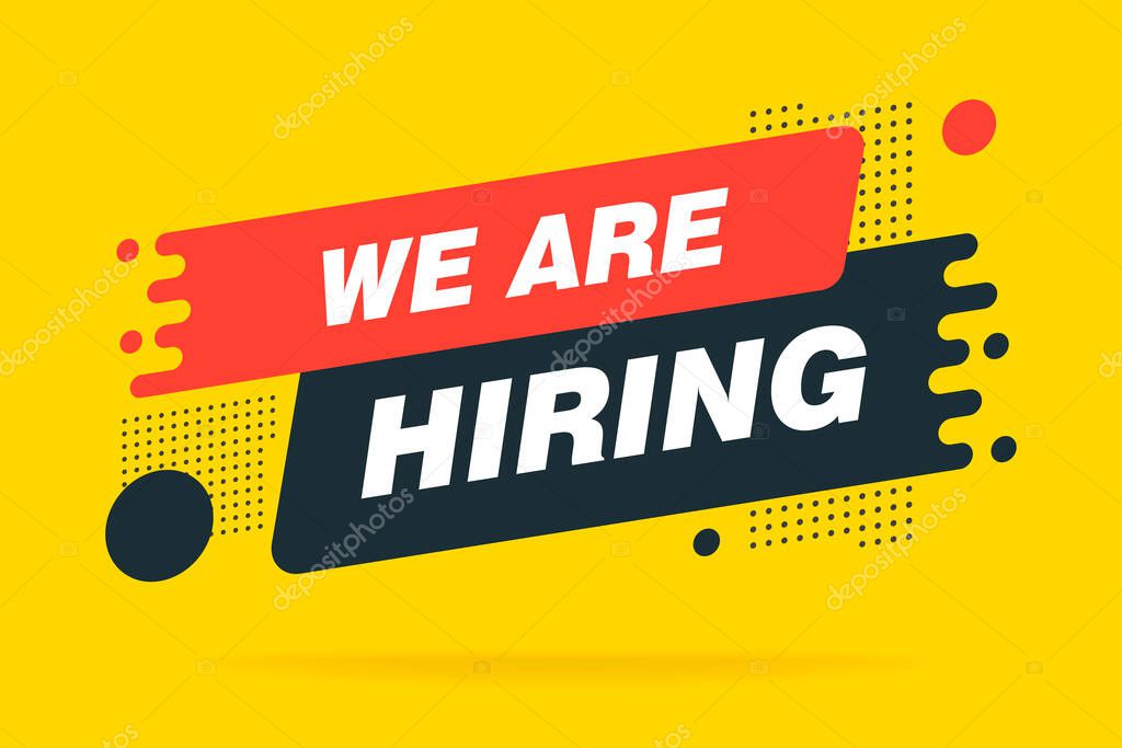 We are hiring label sign. Black and red modern style sticker. Vector illustration. Web banner template.