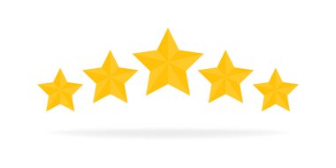 Beş Yıldızlı Altın Derecelendirme simgesi. 3 boyutlu karikatür oyunu tasarımı. Ödüller, Fare, Ödül, Başarı konsepti. Vektör illüstrasyonu.