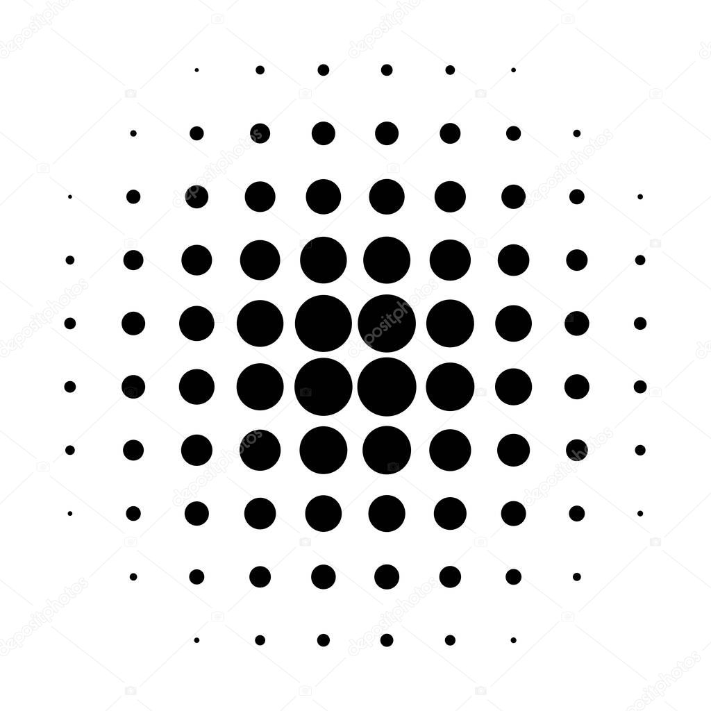 Halftone circle vector logo symbol, icon, design. abstract dotted globe illustration isolated on white background.