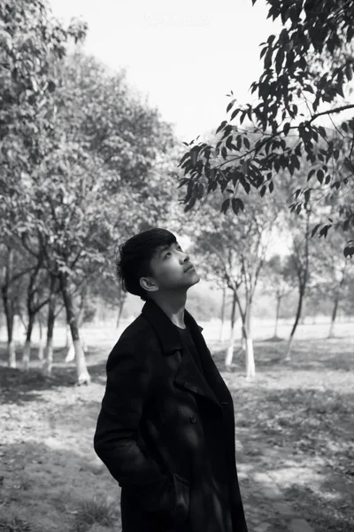 Fashionable asian man.  black and white photo
