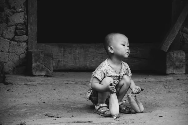 Black and white photography of asian boy