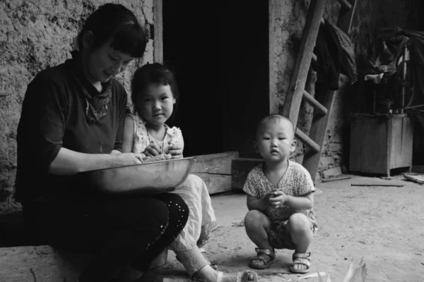 Black and white photography of asian child