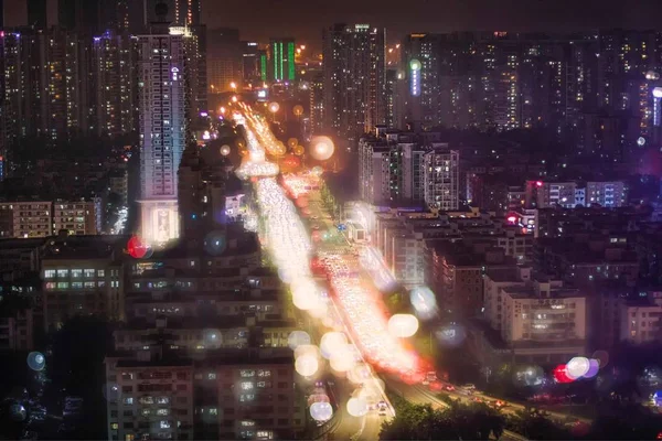 Cidade Noite Edifícios Luzes — Fotografia de Stock