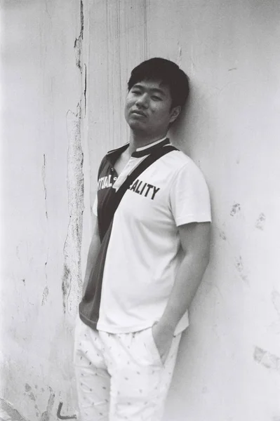 Black and white portrait of asian man