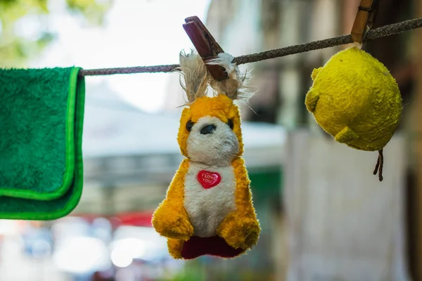 toy teddy bear hanging on a rope