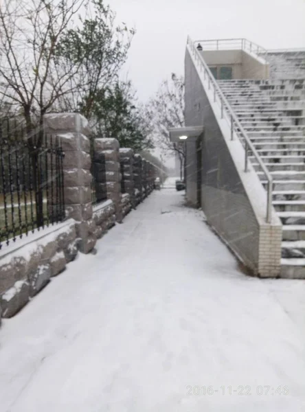 view of a snowing house in the city