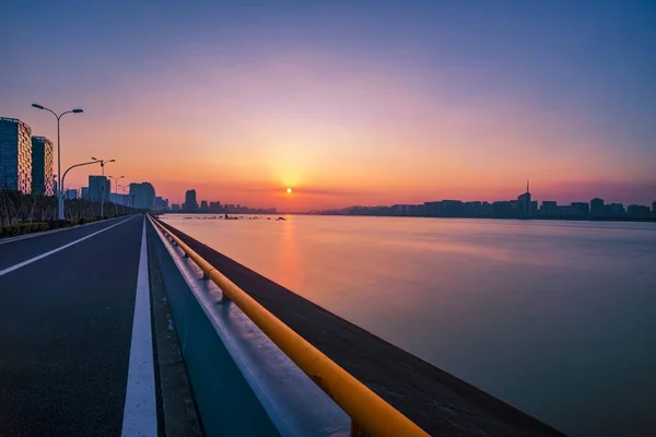 Atardecer Muelle Ciudad Trieste — Foto de Stock