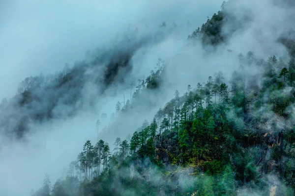 Vista Aérea Das Montanhas Nevoeiro — Fotografia de Stock