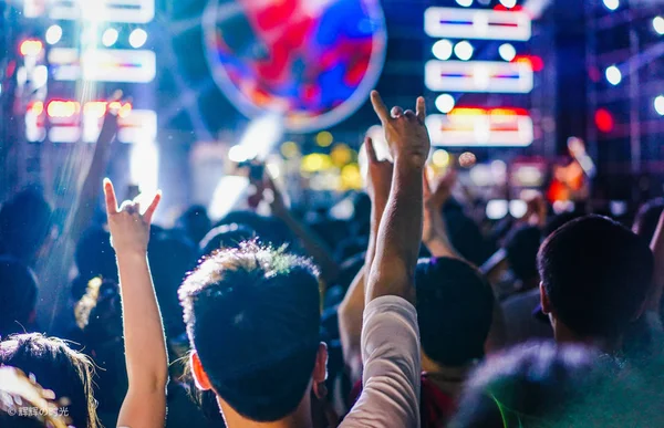 Animando Multitud Frente Concierto — Foto de Stock