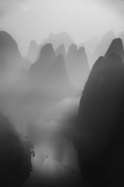 mountain landscape with fog and mountains