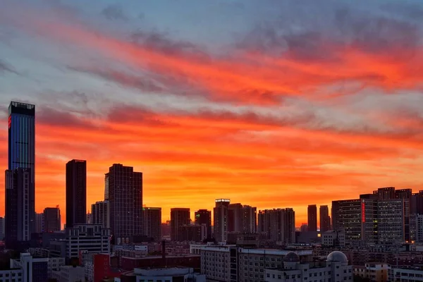 New York City Skyline Vid Solnedgången — Stockfoto