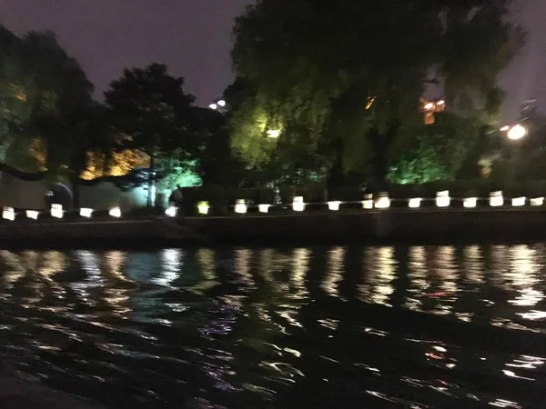 Vista Nocturna Ciudad Del Puente Por Noche — Foto de Stock