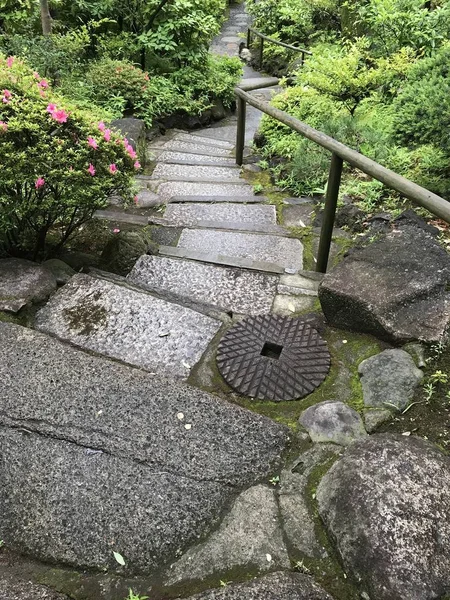 Escaleras Piedra Con Pequeño Puente — Foto de Stock