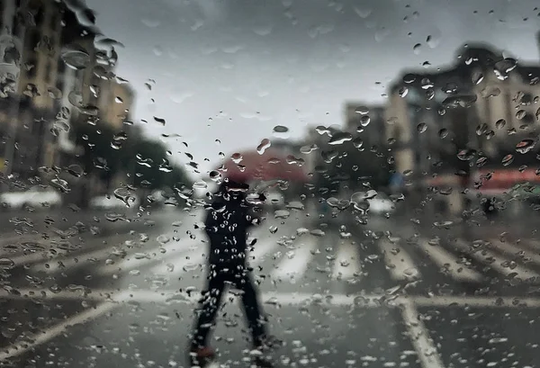 rain drops on glass, wet window and rainy weather