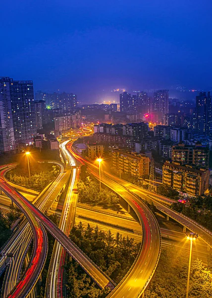 Vista Notturna Della Città Moderna Contesto Urbano — Foto Stock